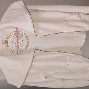 Michael Kors White Velour Zipped Jacket with Gold Logo Inside